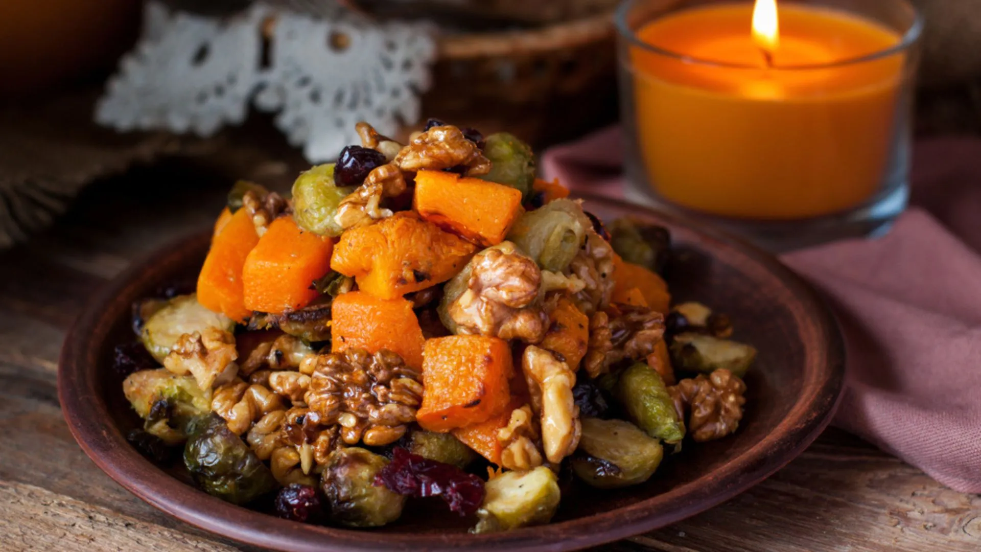 Cinnamon Roasted Autumn Vegetables With Cranberry and Pecans